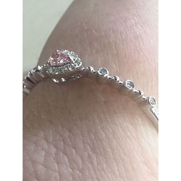 18K Solid White Gold VS Fancy Pink Diamond Ring W/ Certificate Sz 11 - Picture 4 of 9